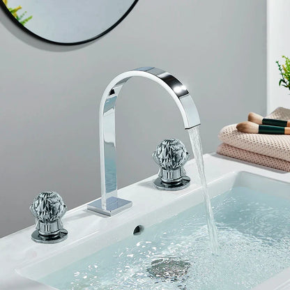 DecorBites™ Dual Handle Gold Basin Faucet - Deck Mounted Hot/Cold Water Mixer Tap