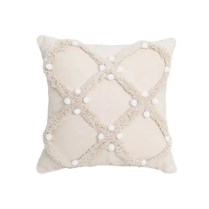 DecorBites™ Geometric Tufted Tassel Cushion Cover Cotton Canvas Fall Pillow Cover