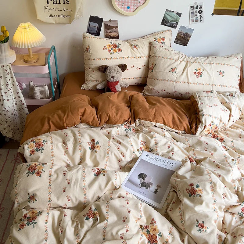 DecorBites™ Korean Floral Print Single Duvet Cover: Sweet Comfort, All Seasons, Skin-Friendly