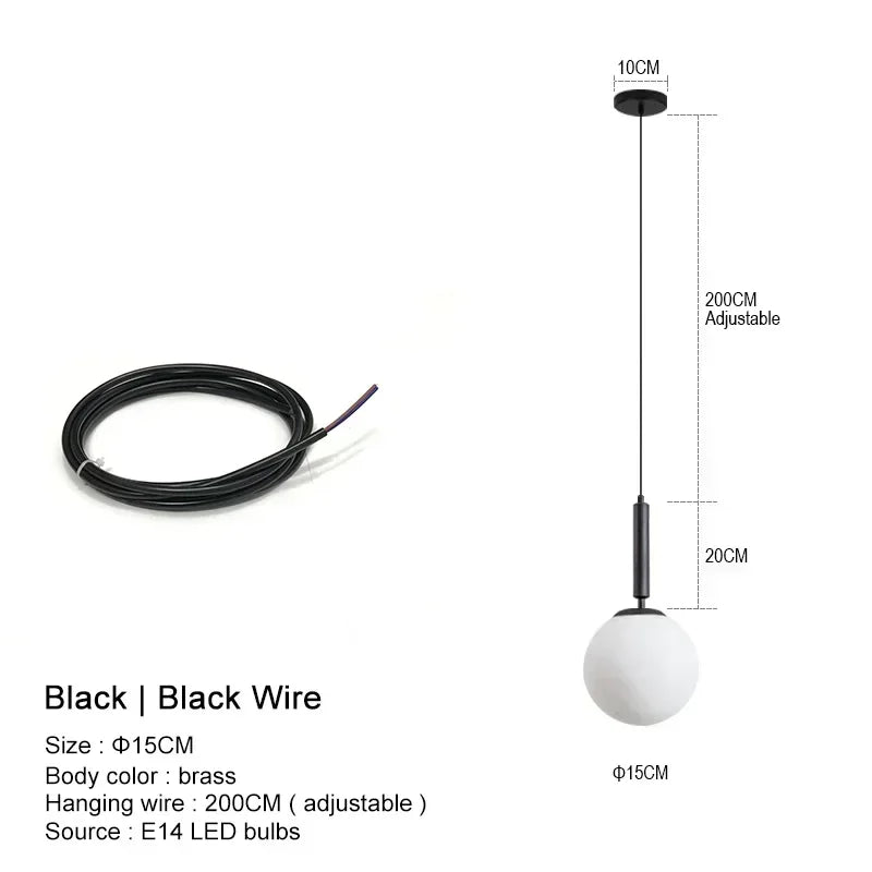 Modern White Frosted Glass Globe Pendant Light