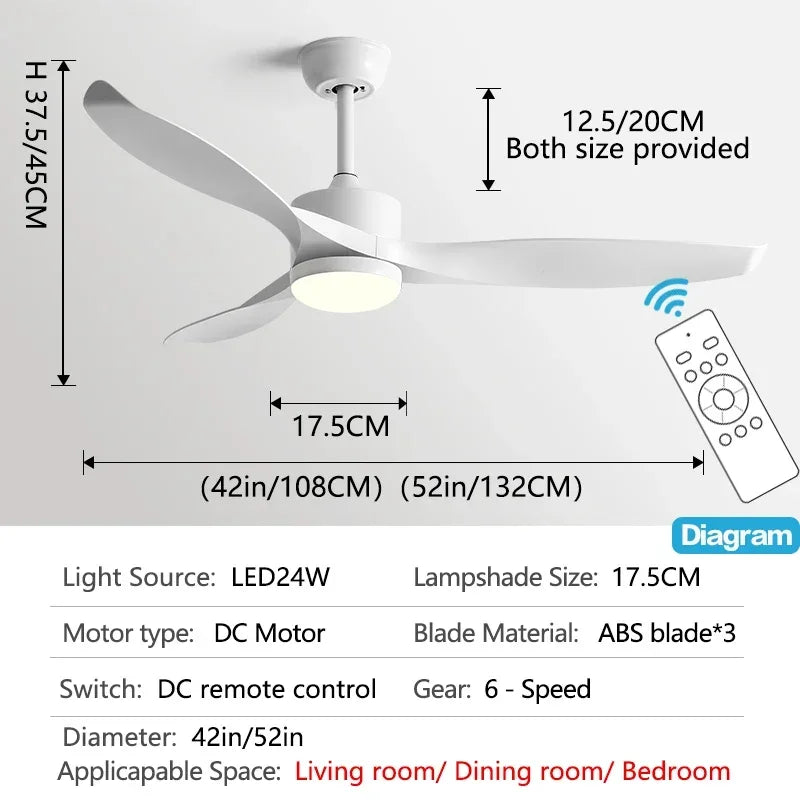 DecorBites™ 52" Black Ceiling Fan Light with Remote Control for Living Room, Restaurant, and Household