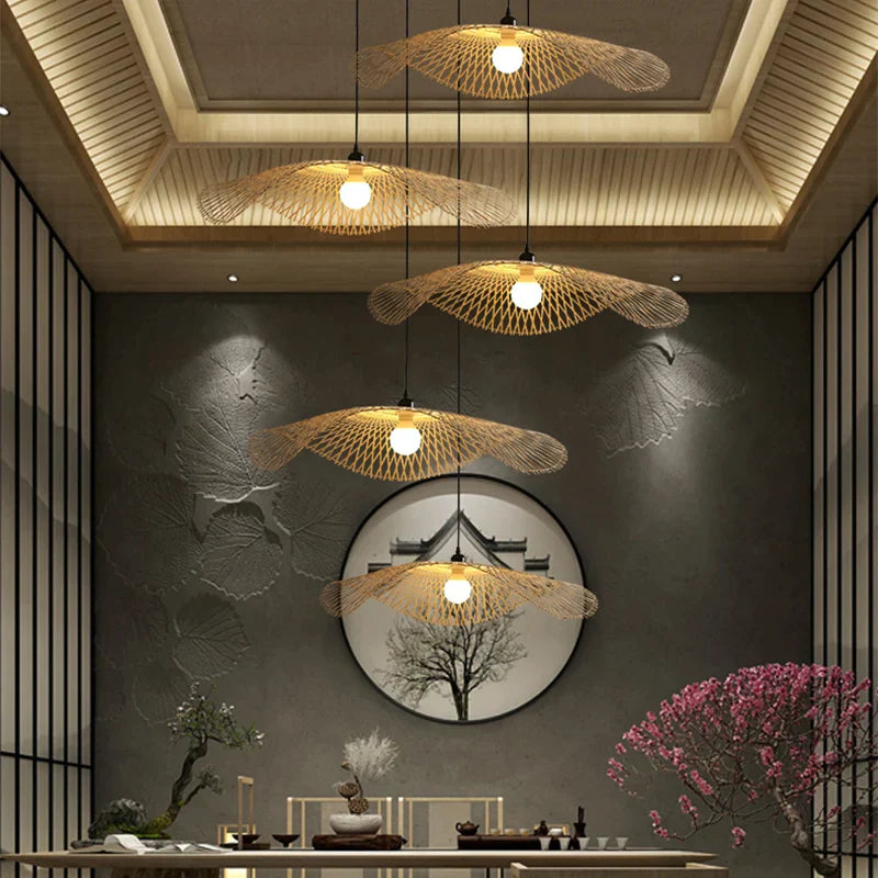 DecorBites™ Bamboo Chandelier: Handwoven Rattan Pendant Light for Kitchen, Bar, & Restaurant - LED E27