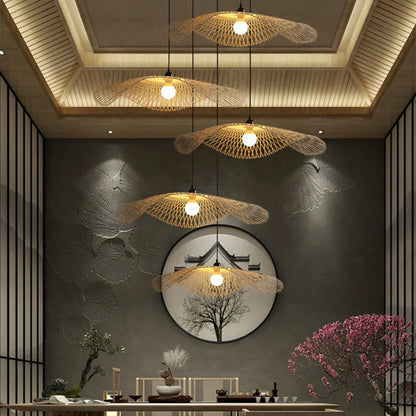DecorBites™ Bamboo Chandelier: Handwoven Rattan Pendant Light for Kitchen, Bar, & Restaurant - LED E27