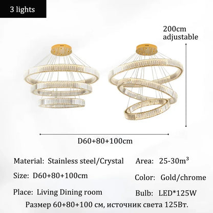 Modern Crystal Ring Pendant Chandelier In Gold Or Silver