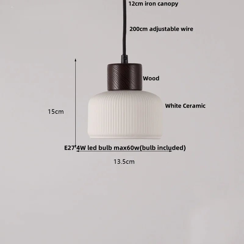 DecorBites™ Japan Style Wood LED Pendant Light Fixture Clear Glass Adjustable Hanging Lamp