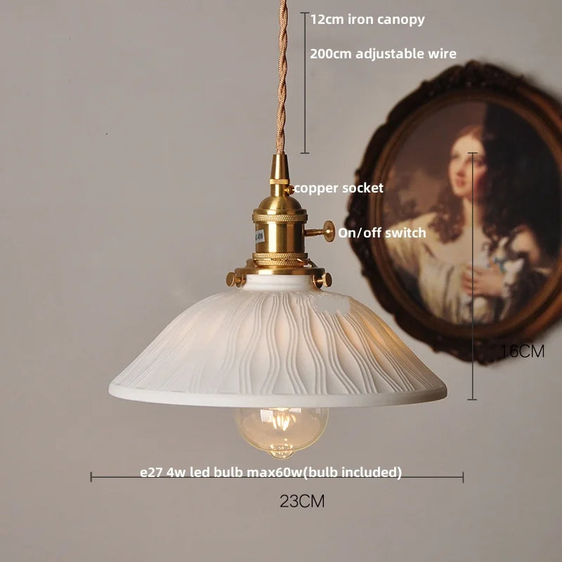 DecorBites™ Copper Ceramic LED Pendant Lights Walnut Wood Hang Lamp
