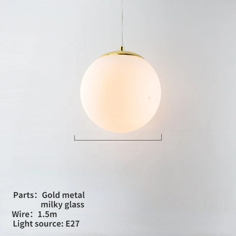 Nordic White Glass Globe Pendant Light With Iron Finish