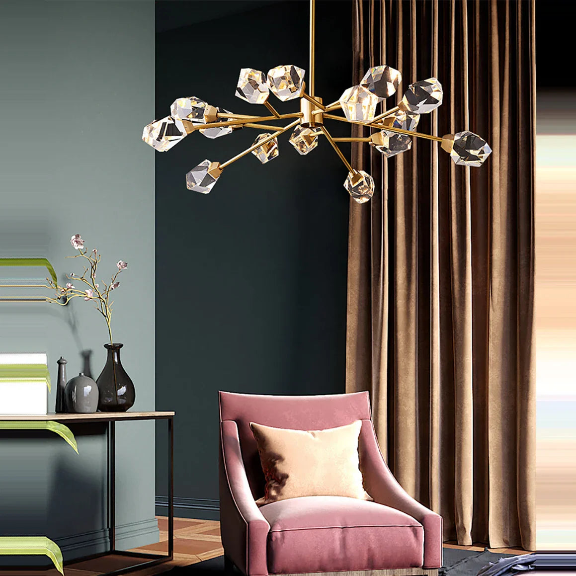 DecorBites™ Diamond Crystal Brass LED Pendant Light Gold Luxury Hanglamp