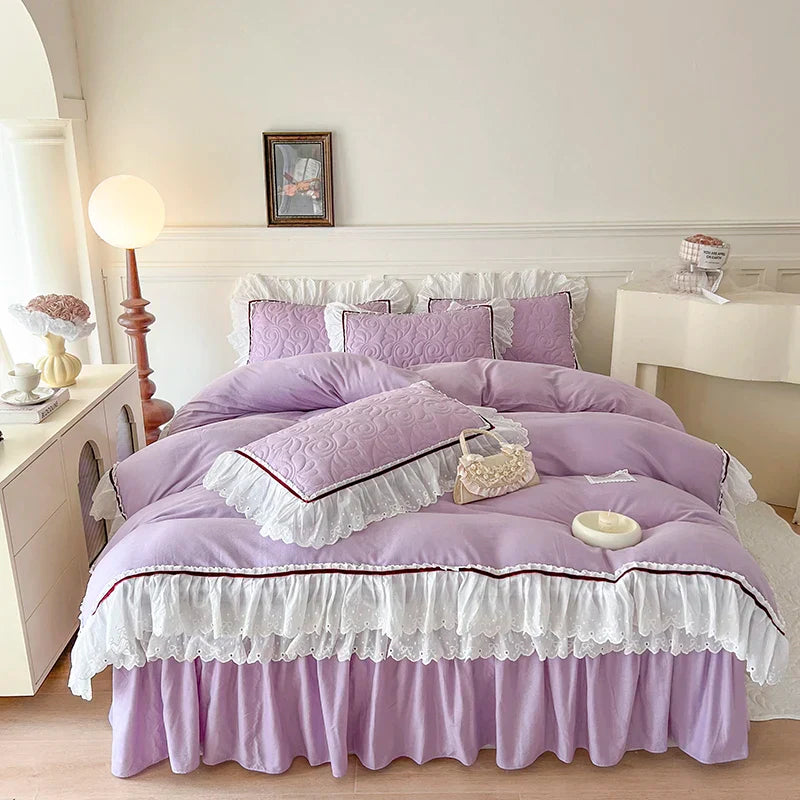 Solid Ruffles Cotton Bedding