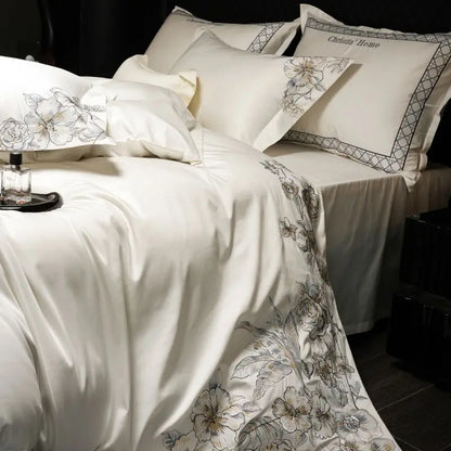 DecorBites™ Luxe Embroidered Cotton Bedding Set: Duvet Cover, Pillowcases, Flat Sheet