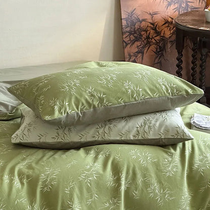 DecorBites™ Bamboo Leaf Jacquard Bedding Set: Soft & Comfortable Quilt Set, 100% Cotton, Green, Adult & Kids.