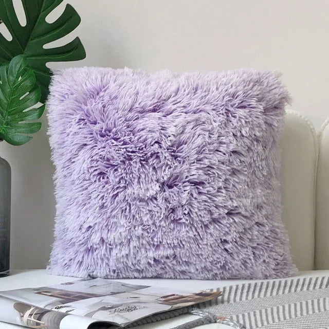 DecorBites™ Cozy Plush Fur Cushion Cover 43x43cm White Grey Sofa Decor Pillowcase