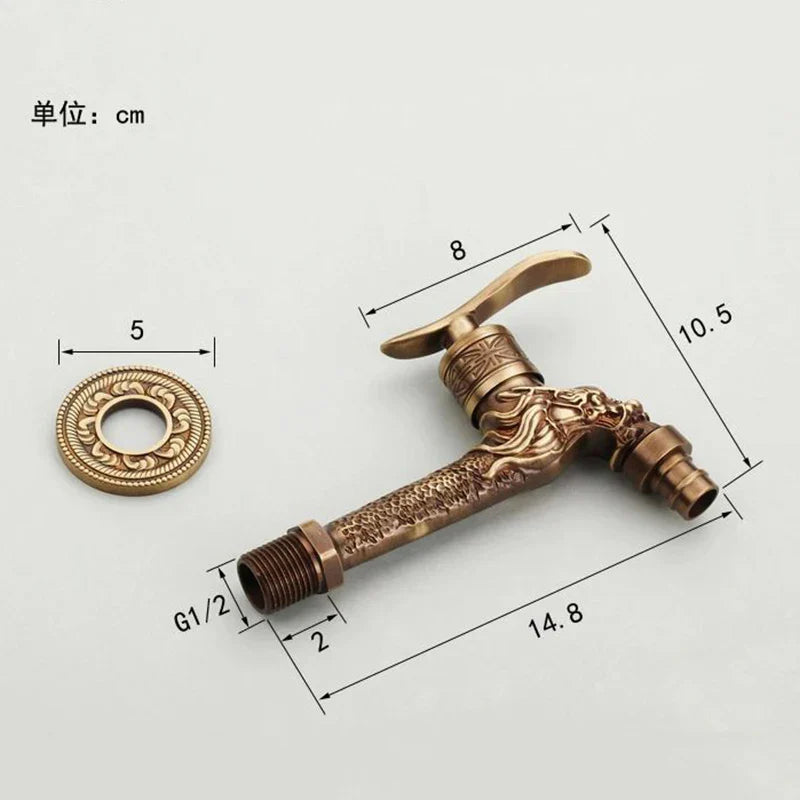 DecorBites™ Dragon Carved Antique Bronze Mop Faucet for Bathroom and Garden
