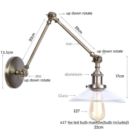 DecorBites™ Industrial Adjustable LED Wall Sconce with Clear Glass Shade