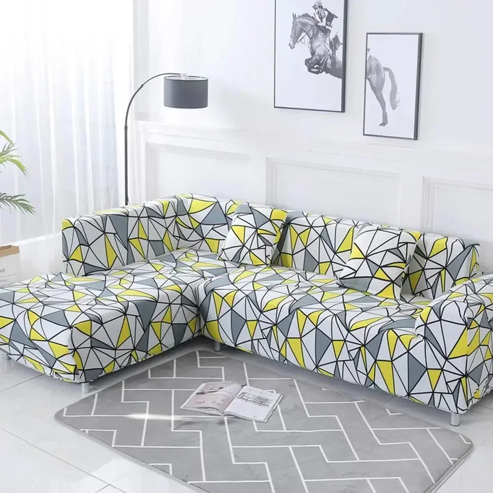 DecorBites™ Geometric Stretch Sofa Cover Slipcover | Couch Protector | L Shape Sofa Cover