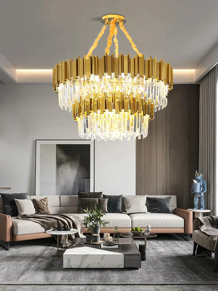 Gold Crystal Ceiling Chandelier 2-Layer Dia150cm