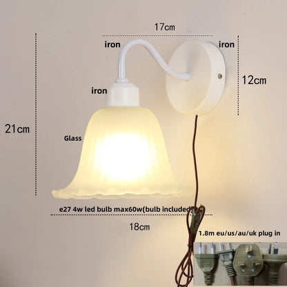 DecorBites™ Glass Iron LED Wall Sconce Pull Chain Switch Stair Light Fixture for Bedroom