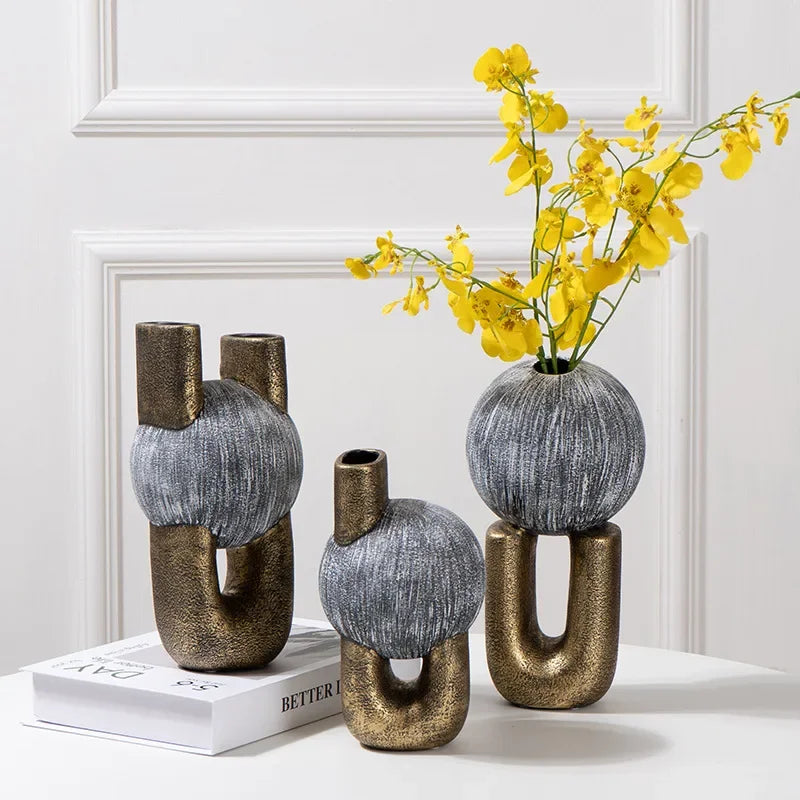 Gold Geometric Ceramic Enamel Flower Vase
