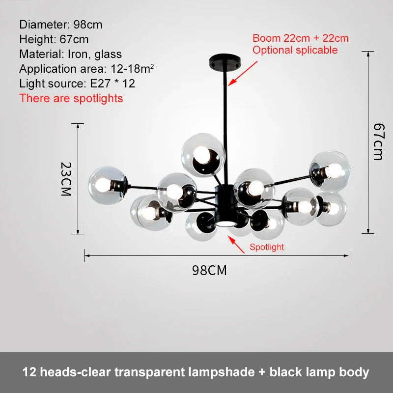 DecorBites™ Glass Ball LED Chandelier for Bedroom Dining Room - Elegant Ceiling Pendant Lamp