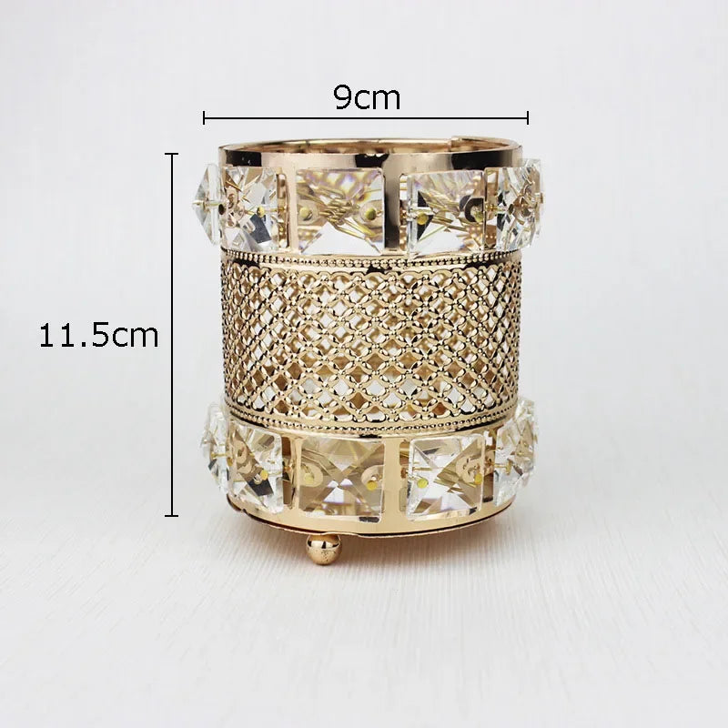 DecorBites™ Gold Plated Hollow Glass Jar: Elegant Makeup Brush & Pen Holder