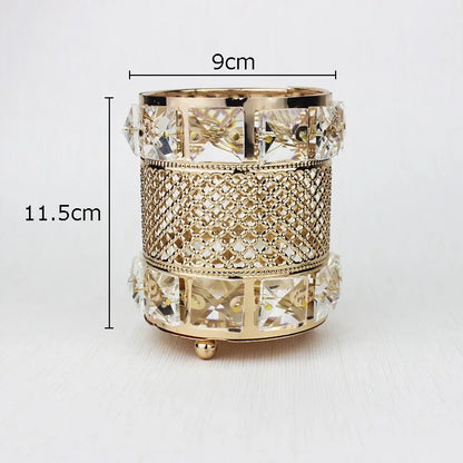 DecorBites™ Gold Plated Hollow Glass Jar: Elegant Makeup Brush & Pen Holder