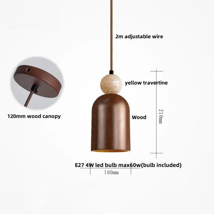 DecorBites™ Glass Ball LED Pendant Lamp for Coffee Living Dining Room with Natural Wood and Stone