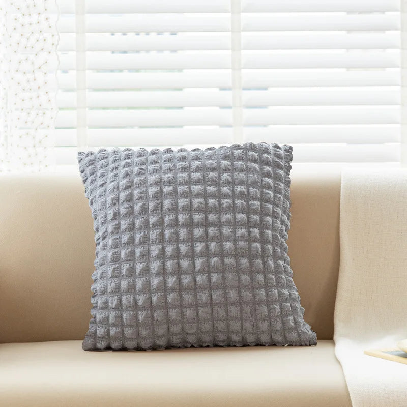 DecorBites™ Cream Style Elastic Puff Plaid Cushion Cover 45*45CM Home Decor