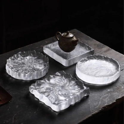 DecorBites™ Crystal Glass Coaster, Minimalist Jewelry Display Panel, Japanese Tea Plate
