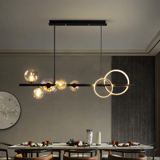 DecorBites™ Glass Ball Gold Black LED Chandelier for Kitchen Dining Room Table