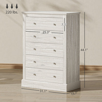 31 Wide Farmhouse Chest Of Drawers With 5 Drawers, Dresser For Bedroom With Wood Top For Living Room, Dirty Oak