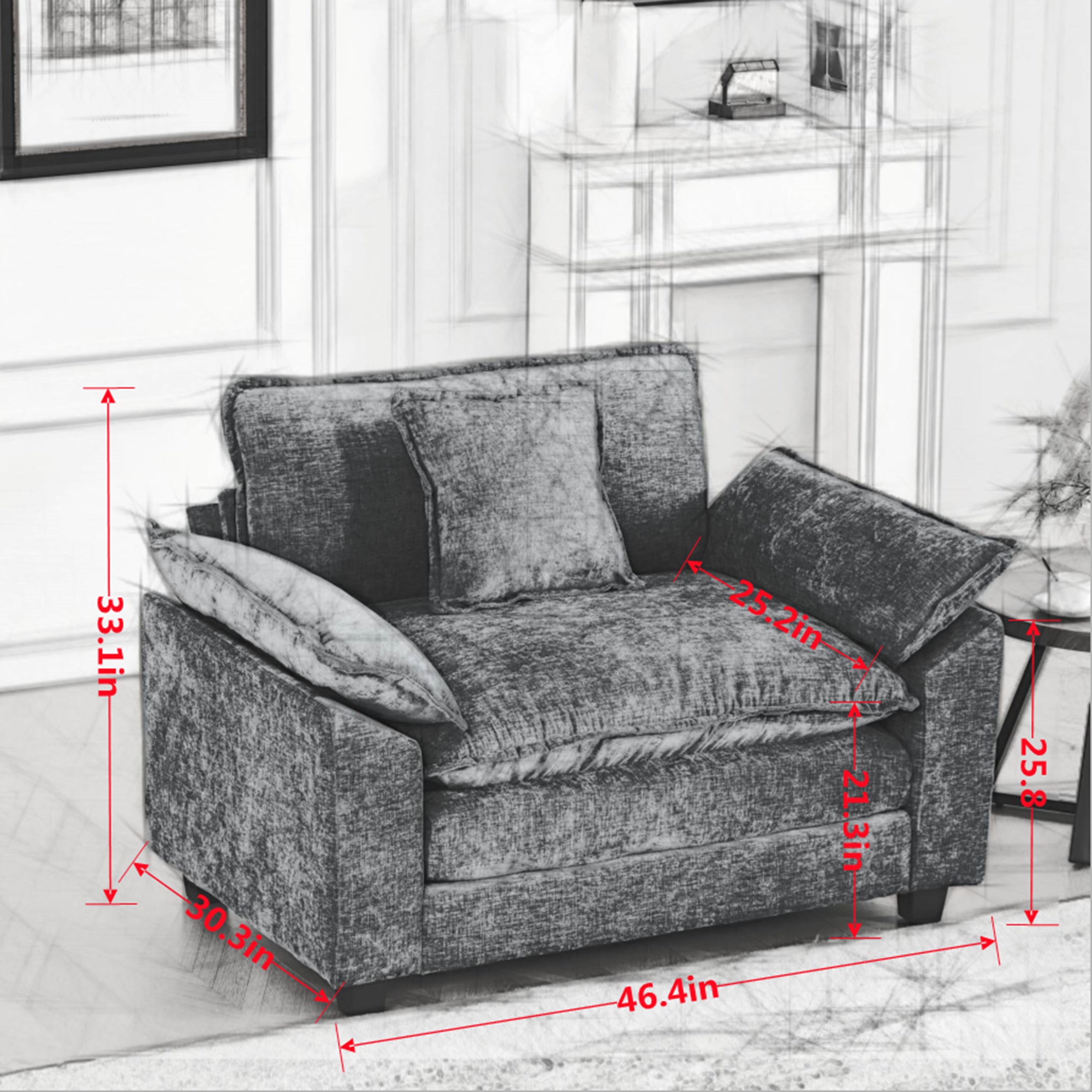 Blue Chenille Single Sofa