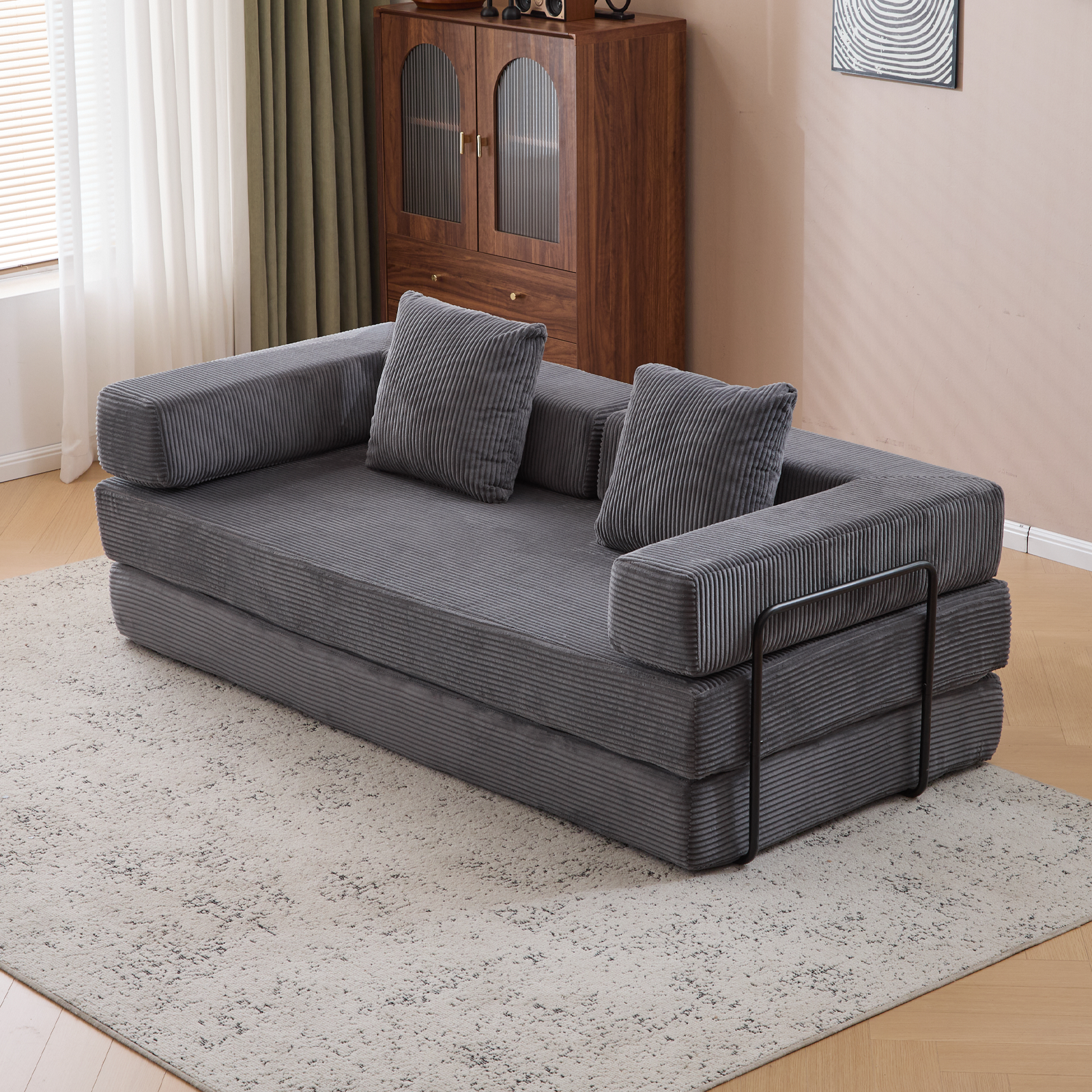 Dark Grey Corduroy Sofa Bed