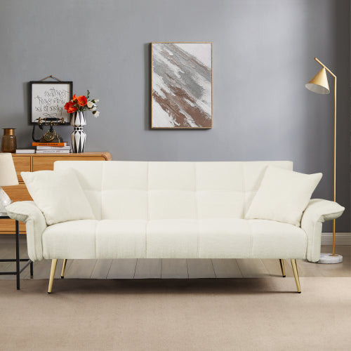 Grey Folding Armrest Sofa Beige Compact Design