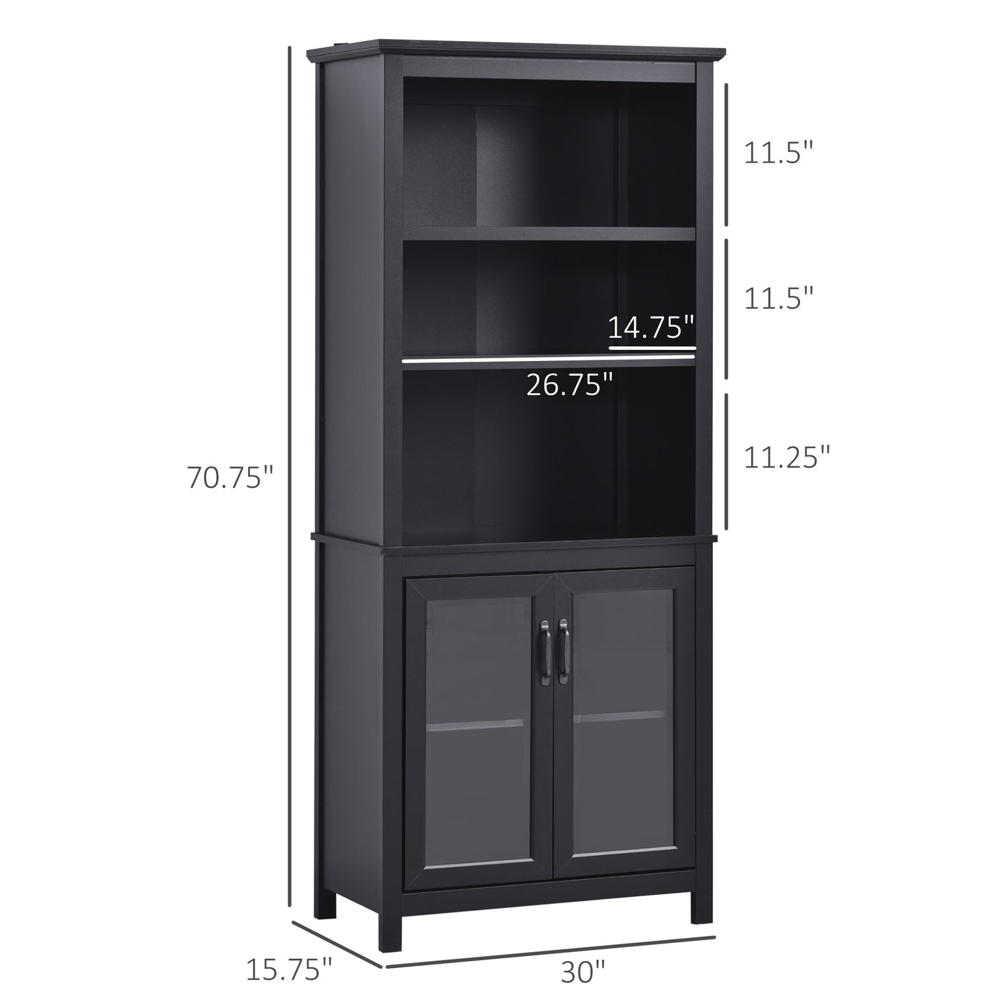 71" Bookcase Storage Hutch Cabinet with Adjustable Shelves and Doors for Home Office