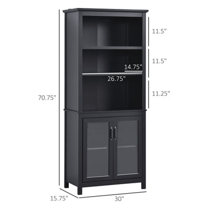 71" Bookcase Storage Hutch Cabinet with Adjustable Shelves and Doors for Home Office