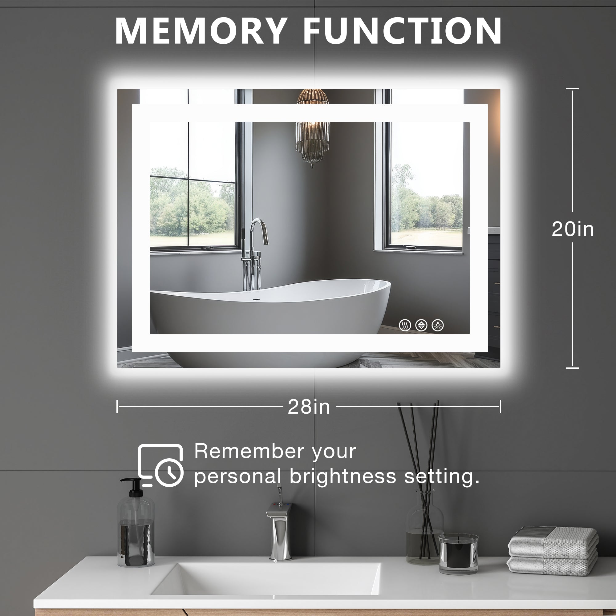 LED Anti-Fog Bathroom Mirror 28x36 Three Modes