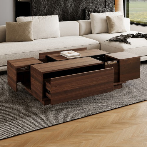 Rectangular Sliding Top Coffee Table With 2 Drawers And 2 Hidden Storage For Living Room 47.2
