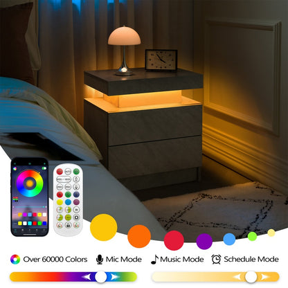 Nightstand LED Bedside Table Cabinet Lights Modern End Side With 2 Drawers For Bedroom ,Deep Gray-Prohibited From Selling On The Wayfair Platform