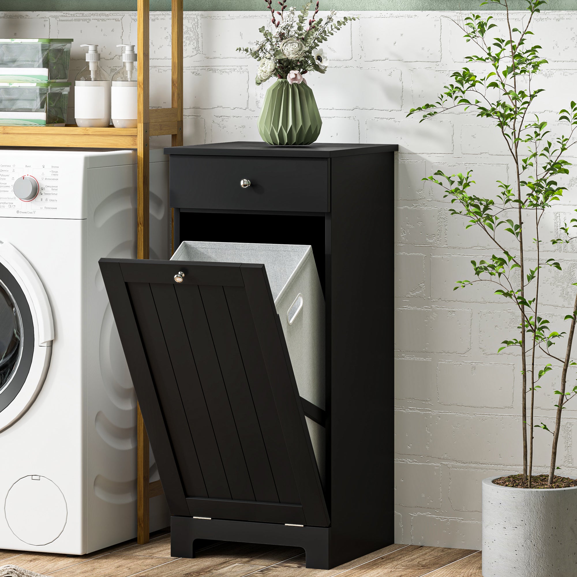 White Laundry Hamper Cabinet