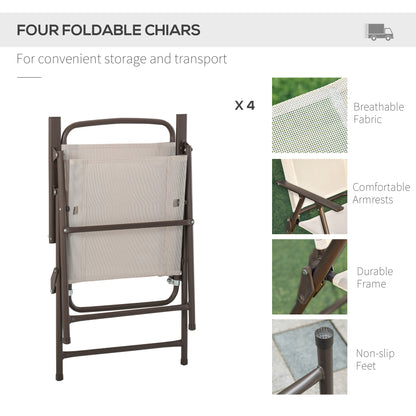 6-Piece Patio Dining Set With Umbrella, Folding Chairs & Glass Table, Beige - Outdoor Meal Setup