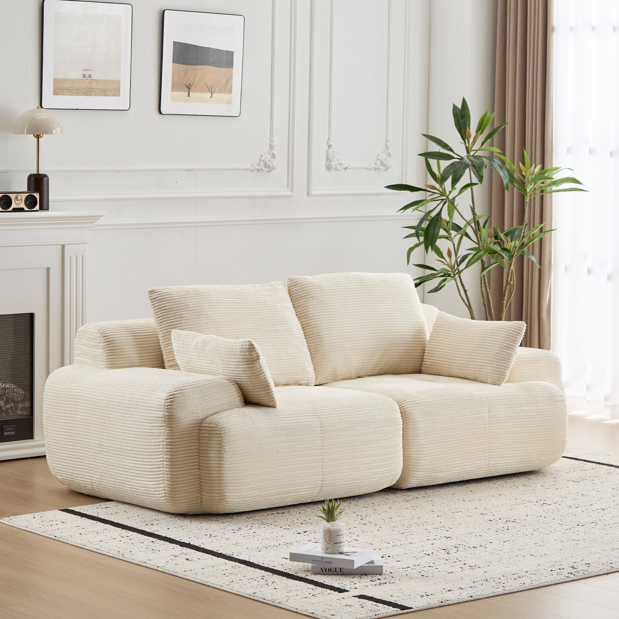 Beige Corduroy Loveseat Sofa