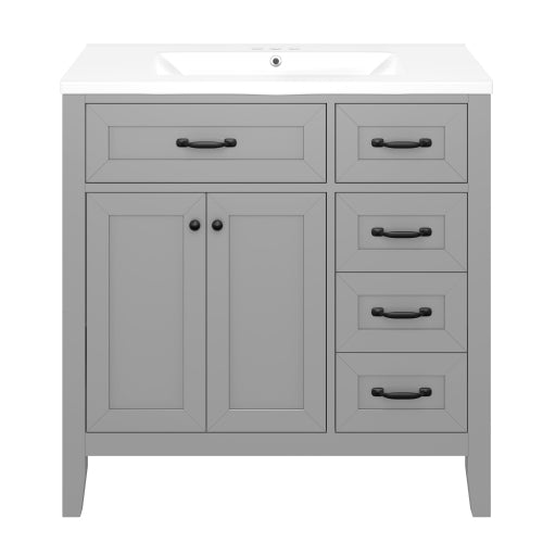 36  Bathroom Vanity With Sink Combo, Gray Bathroom Cabinet With Drawers, Solid Frame And MDF Board