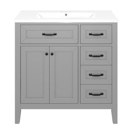 36  Bathroom Vanity With Sink Combo, Gray Bathroom Cabinet With Drawers, Solid Frame And MDF Board