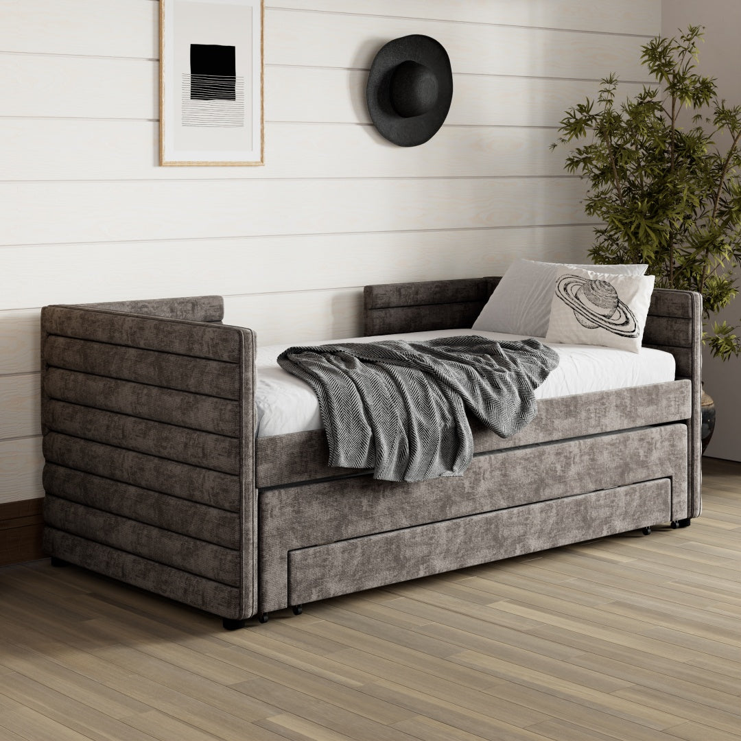 Beige Chenille Daybed Trundle