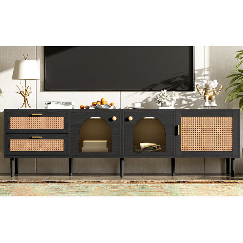 Black Rattan Media Console