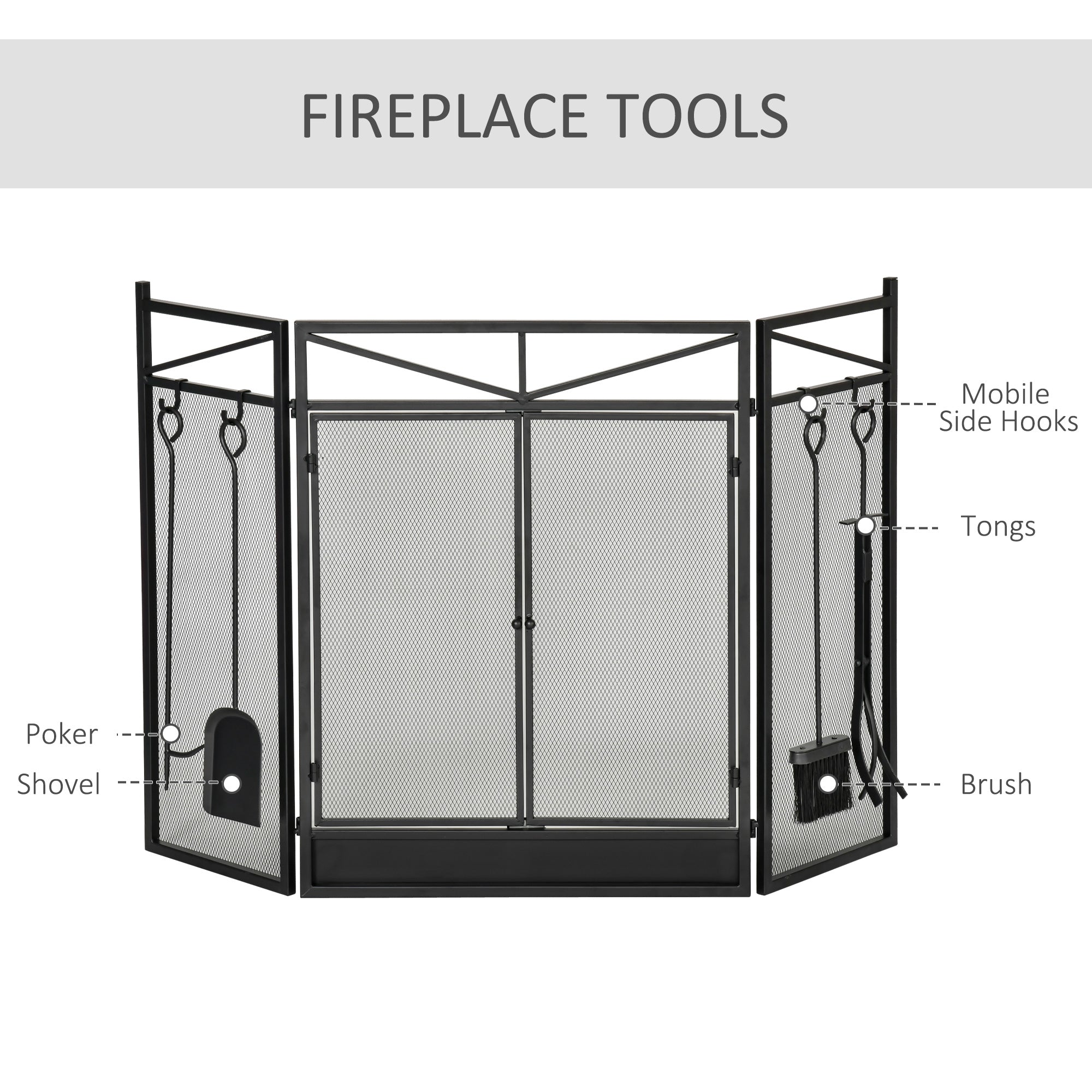 Black Folding Fireplace Screen