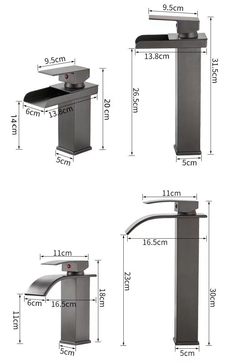 Black Waterfall Basin Faucet With LED Light