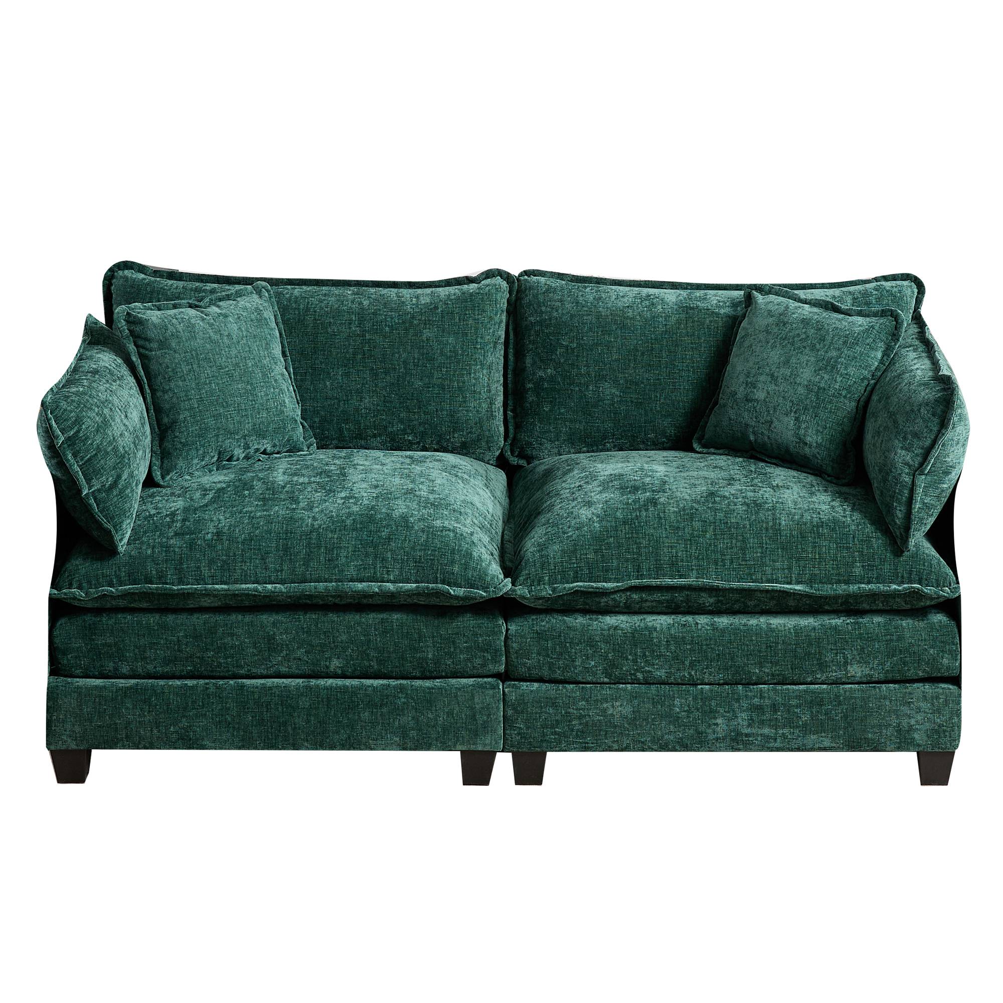 Green Chenille Double Sofa Double-Layer Cushions