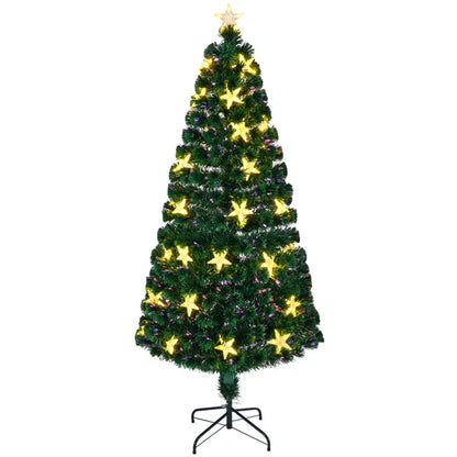 7FT Pre-lit Fiber Optic Christmas Tree With Large Stars, Artificial Xmas Tree Spruce Tree Green Tree With Metal Stand,Full Tree For Holiday Decoration