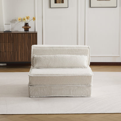 Compression Mahjong Sofa,Convertible Floor Sofa Bed,DIY Boneless Modular Sectional Sofa,No Assembly Required,Circle Fleece Fabric,Oversized Single Sofa With 1 Pillow,White